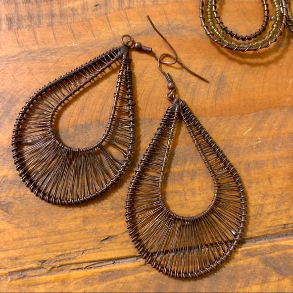 Boho Bronze Beaded Teardrop Statement Earring Set - Picture 8 of 11